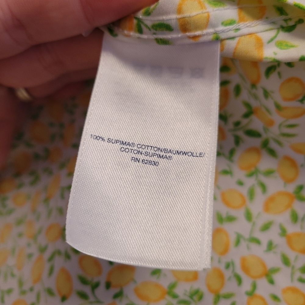 Lands' End Lemon Print Blouse Large 100% Cotton Coastal Summer Button Up - Picture 6 of 6